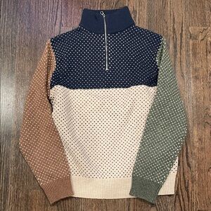 J. Crew Navy, Brown, and Green Zip-Up Sweater
